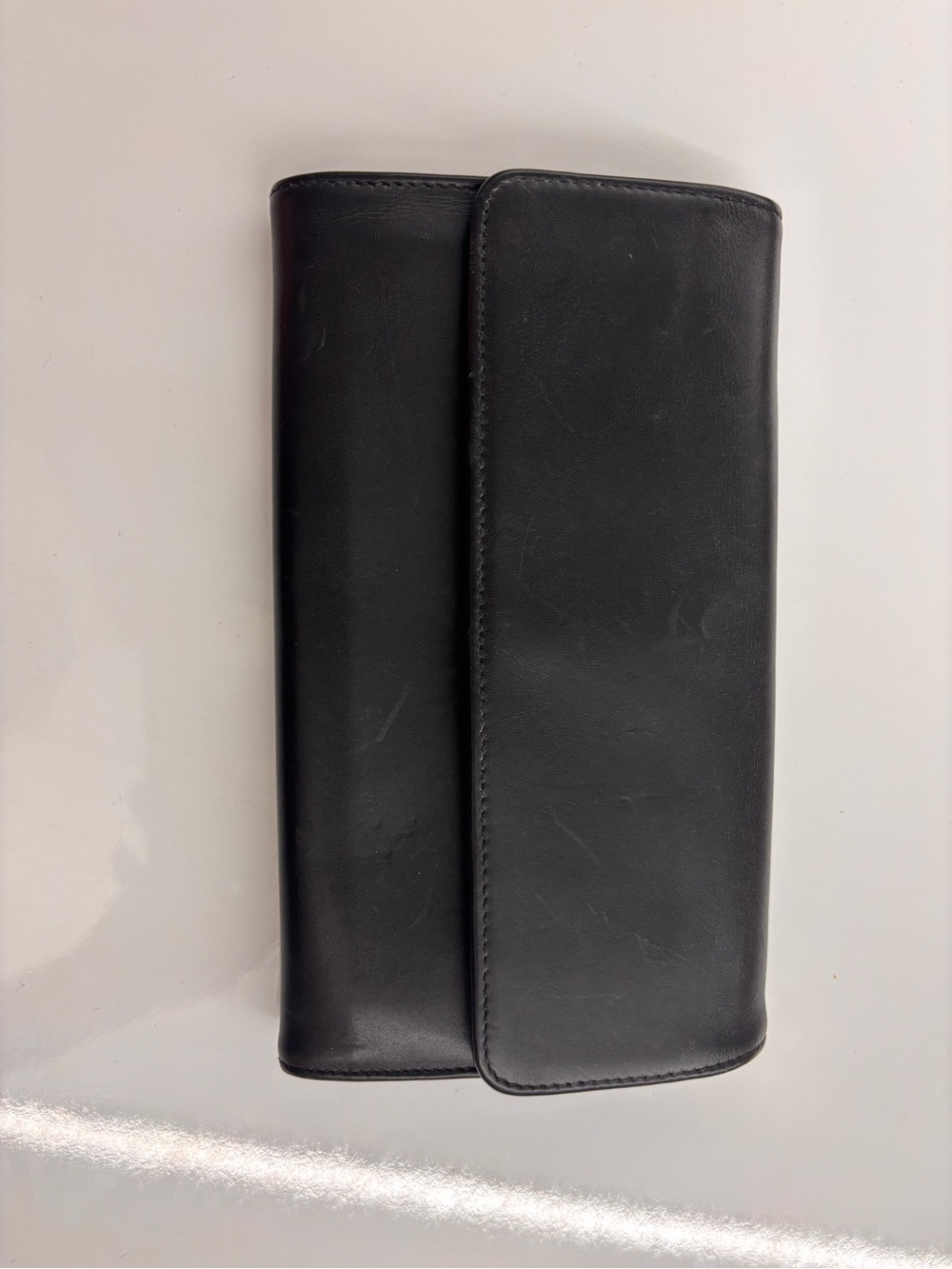 Vintage Coach Black Leather Continental Wallet Brown Interior Made in Turkey